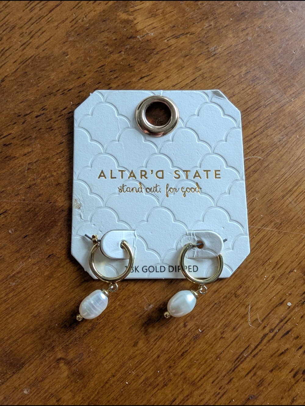 Altar'd State Gold Hoops with White Pearl Drops